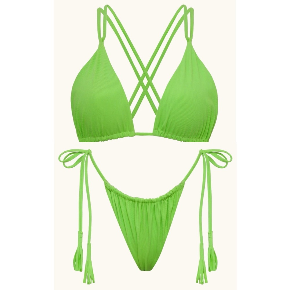 ACACIA Neon Set - Ribbed Natalia Bikini Top & Taylor Bottoms in Matcha - L/M